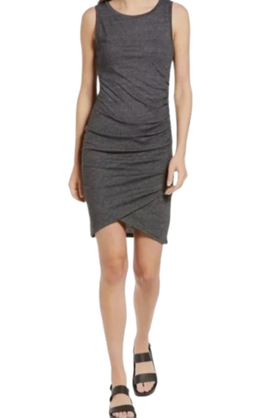 TREASURE & BOND Ruched Jersey Tank Dress Medium Charcoal Gray Sleeveless NWT